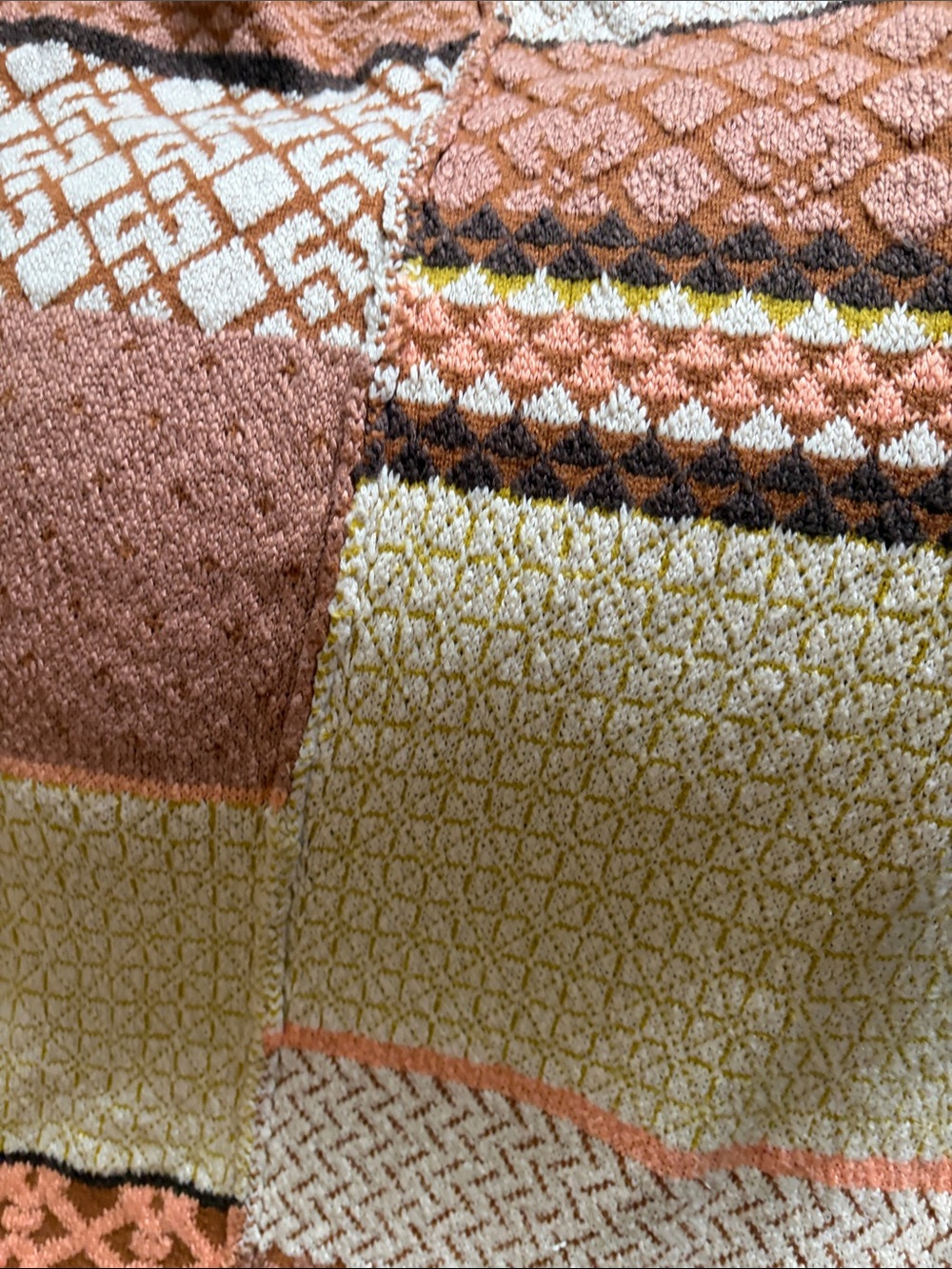 Black Tape_ Multicolor Patchwork Knit Cardigan in Cream, Brown & Yellow - Picture 11 of 11
